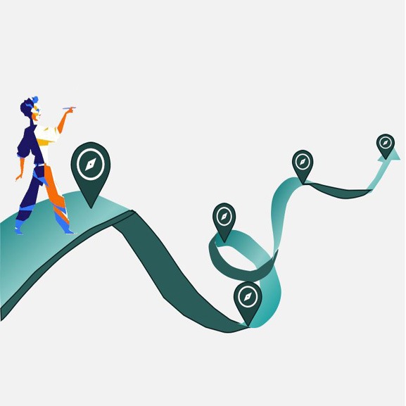 Emergent design path, showing interim navigation points